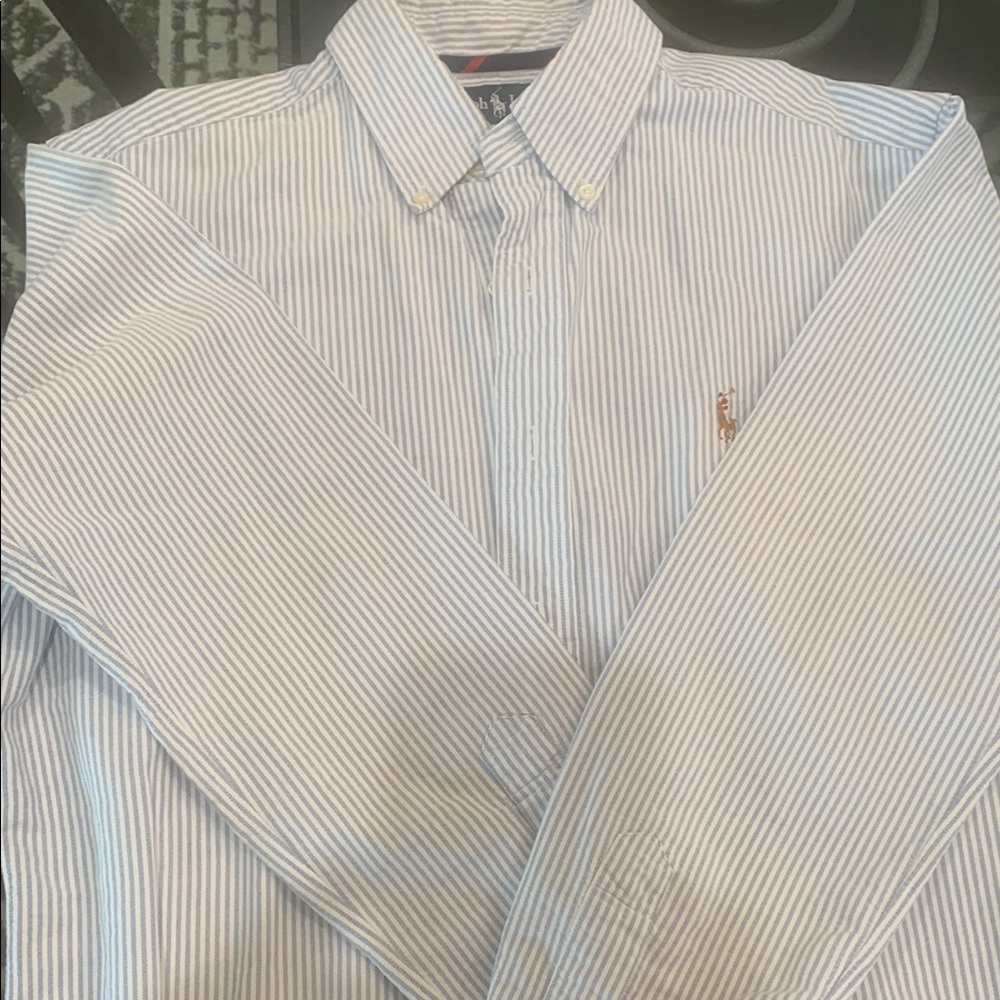 Polo by Ralph Lauren Blue and White Casual Button Down Shirt